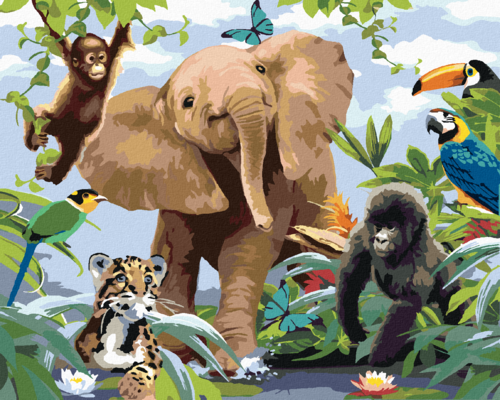 Paint by Numbers - ELEPHANT AMONG ANIMAL FRIENDS (HOWARD ROBINSON)