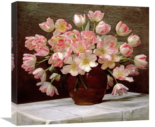 Global Gallery GCS-268525-22-142 22 in. Tulips in a Vase on a Draped T