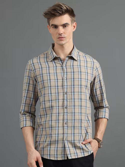 Men Checkered Casual Shirt (Size-M) (Color-Grey)
