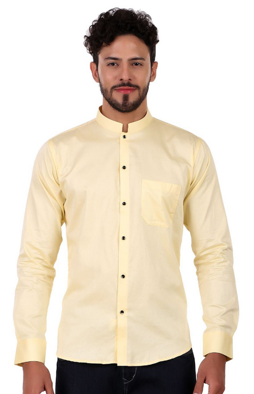 Men Classic Mandarin Collar Solid Cotton Slim Fit Casual Shirt (Color
