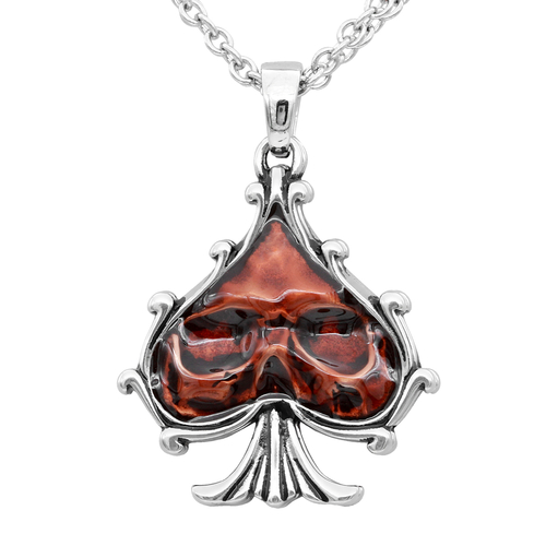 Skull Red Spade Necklace 