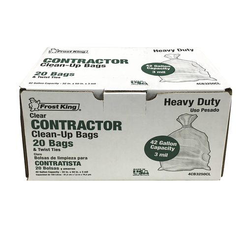 Frost King 6608798 42 gal Contractor Bags Twist Tie - Clear, 20 pe