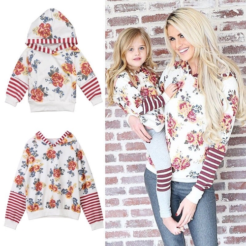 2018 Mom Girl Floral Matching Hoodie Clothing
