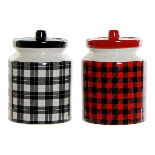 Tin DKD Home Decor Dolomite 11,5 x 11,5 x 16 cm Red Black (2 Units)