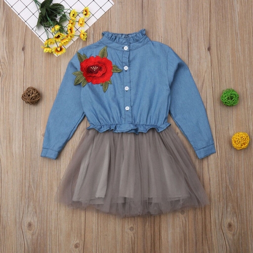 Cute Kids Clothes Active Baby Girls Flower Denim