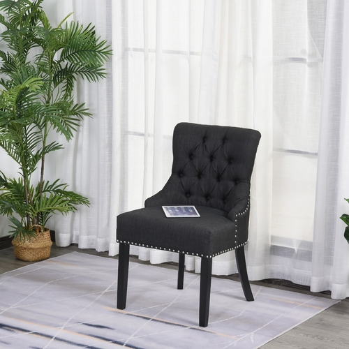 HOMCOM Swoop Air Dining Chair with Nailhead Trim and Ring Back Linen