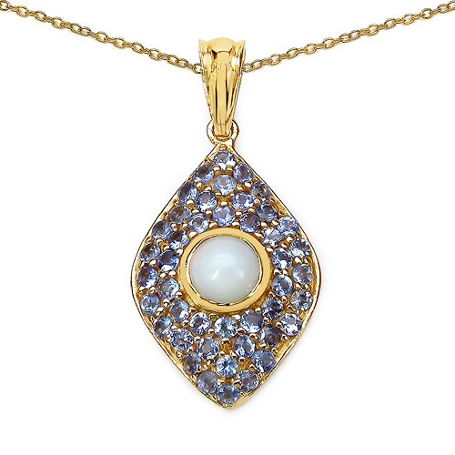14K Yellow Gold Plated 1.82 Carat Genuine Ethiopian Opal & Tanzanite