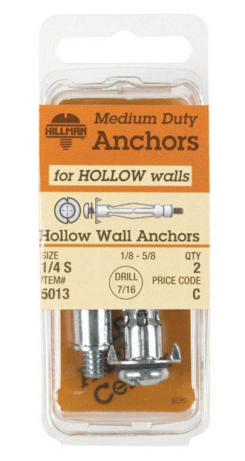 Hillman 5013 0.25 in. Hollow Wall Anchor  Small - pack of 6