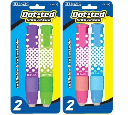 Bazic 2211  Dot.ted Retractable Stick Erasers (2/Pack)