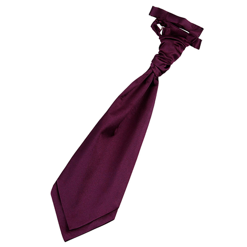 Plain Satin Pre-Tied Ruche Cravat - Plum