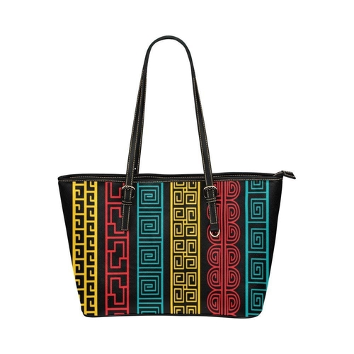 Large Leather Tote Shoulder Bag - Multicolor Illustration