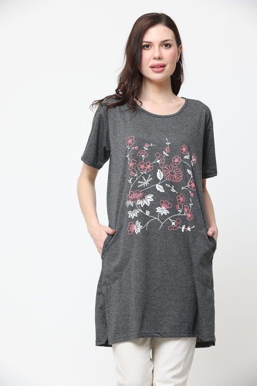 Women'S Round Neck Cotton Printed Long Tshirt (Size-Xl) (Color-Dark