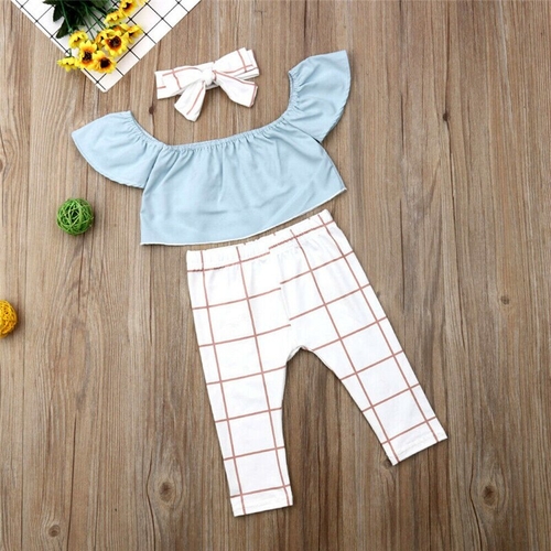 Toddler Kids Baby Girls Off Shoulder Tops Plaid