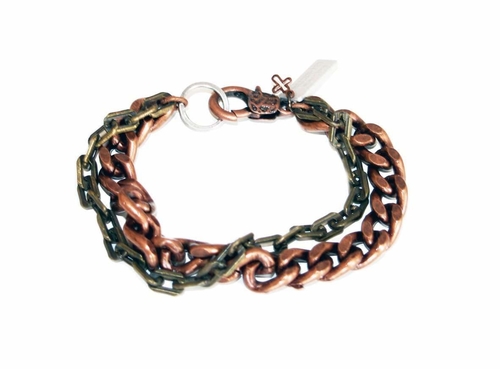 Mens multi chain bracelet in brass and copper