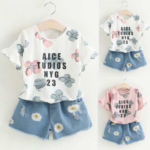 Baby girl Outfits Clothes Flower Letter