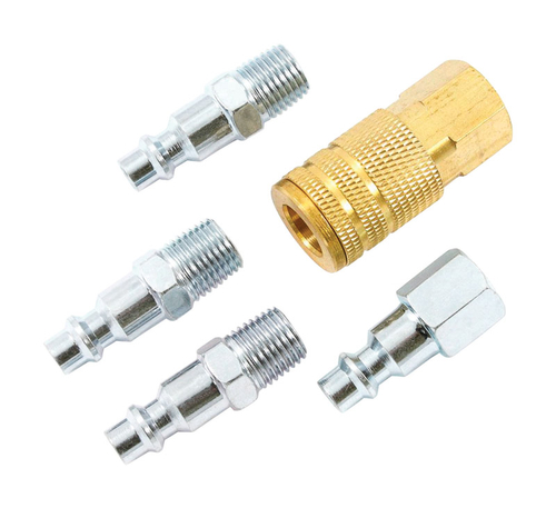 Forney 1892595 5 Piece Brass & Steel Air Coupler & Plug Set - 0.25 in.