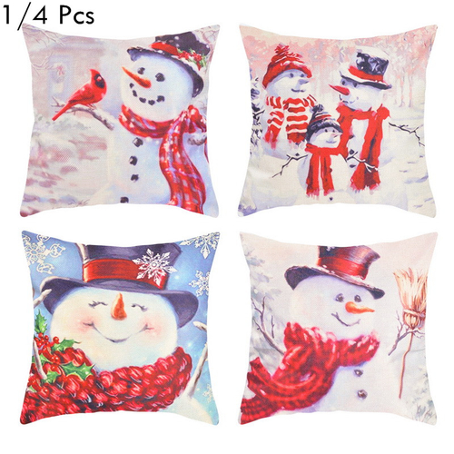 1/4Pcs Warm Christmas Pillow Cover Snowman Throw