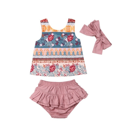 Newborn Baby Girls Floral Cross Top Shorts Briefs