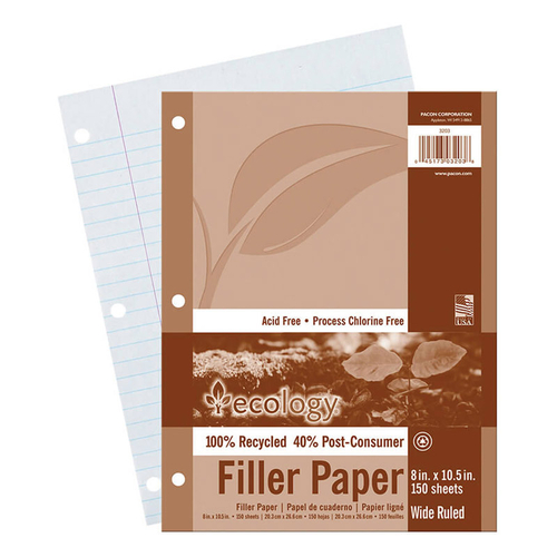 Pacon PAC3203BN Ecology Recycled Filler Paper Pack - Wide Ruled - Pack