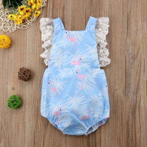 Newborn Infant Baby Girl Flamingos Lace Bodysuits