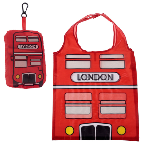 Handy Fold Up London Bus Shopping Bag with Holder