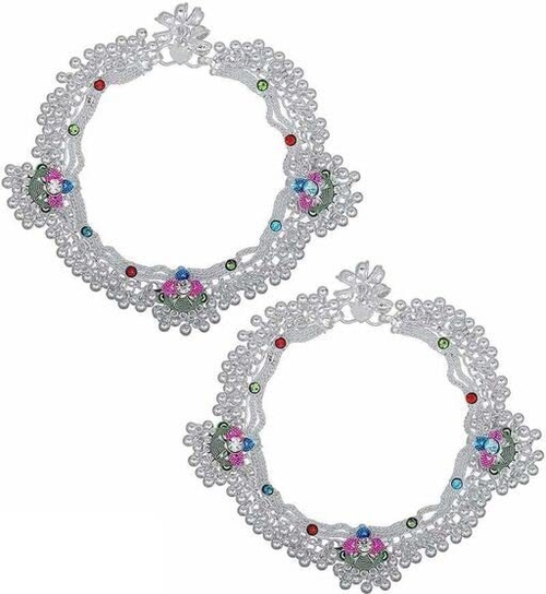 Indian Traditional White Metal Anklets Payal Pair for Women Girls