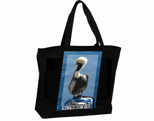 Tote Bag XL Travel Poster Visit Miami Beach Pelican Art