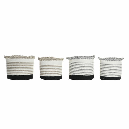 Basket set DKD Home Decor White Brown Black Grey Stripes Boho 30 x 30