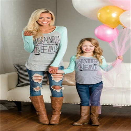 Family Matching Letter Print Shirt Mother and