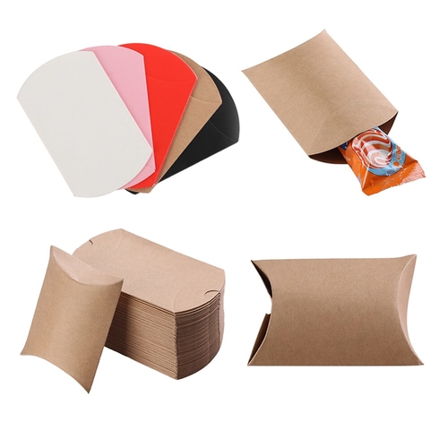 10pcs Kraft Paper Pillow Candy Box Wedding Favors