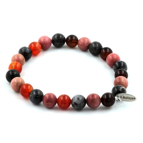 Labradorite + Banded Agate + Rhodonite Bracelet 8 mm.