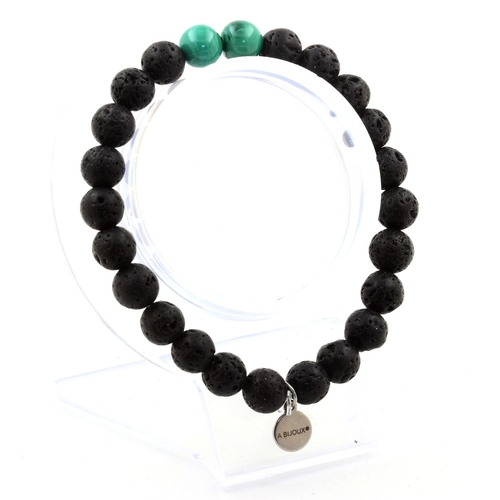 Malachite from Congo + Lava Bracelet 8 mm Beads.
