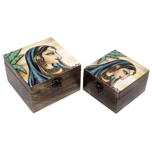 Jewellery Utility Box Lady Portrait Pattern Printed set of 2