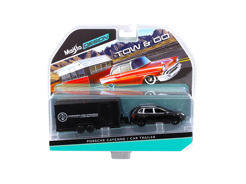 Porsche Cayenne Black and Car Trailer Tow & Go 1/64 Diecast Model by