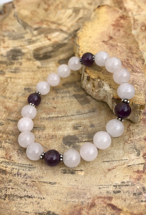 Rose Quartz & Amethyst Stretch Bracelet! Genuine Crystals!