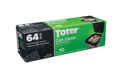 Toter 6393318 64 gal Quick Tie Cart Liner - Black  