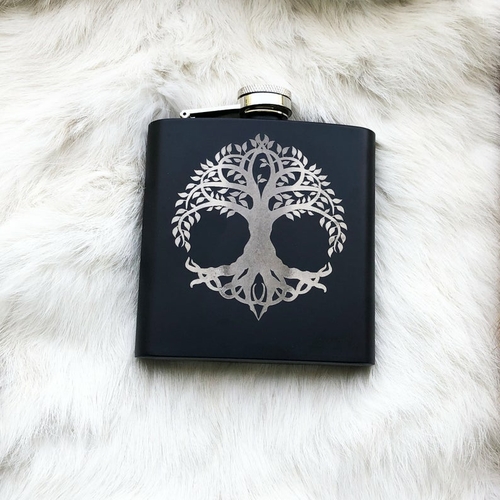 Custom Viking Tree Of Life Yggdrasil World Tree Mat Black Flask 8oz