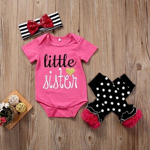 3PCS Newborn Baby Pink Clothes Set Short