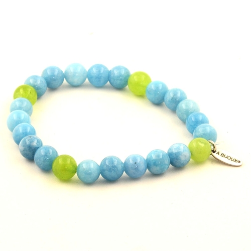 Blue Chalcedony + Peridot Bracelet 8 mm.