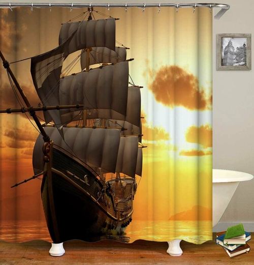 Sunset Sailing Ship Shower Curtain