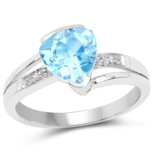 1.91 Carat Genuine Swiss Blue Topaz and White Diamond .925 Sterling