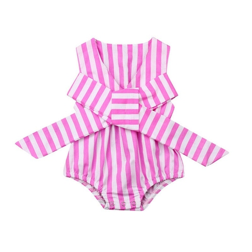 Newborn Baby Girl Stripe Clothes Bowknot Romper