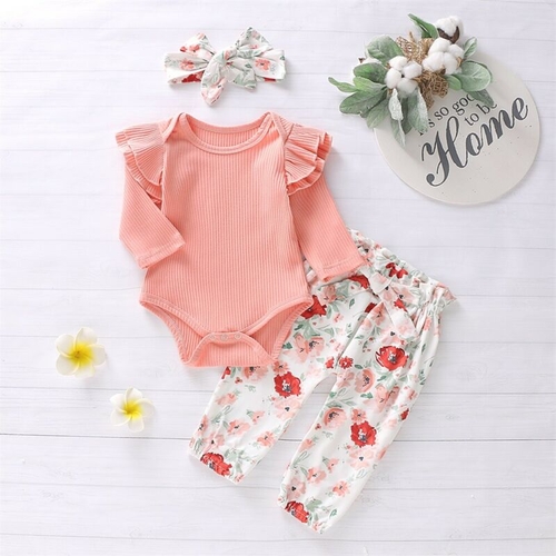 Autumn Newborn Baby Girls Floral Romper Tops Pants