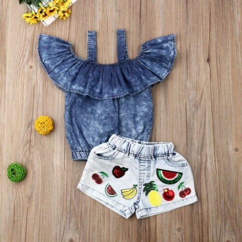 Baby Clothes Set Toddler Kid Baby Girls Denim Off