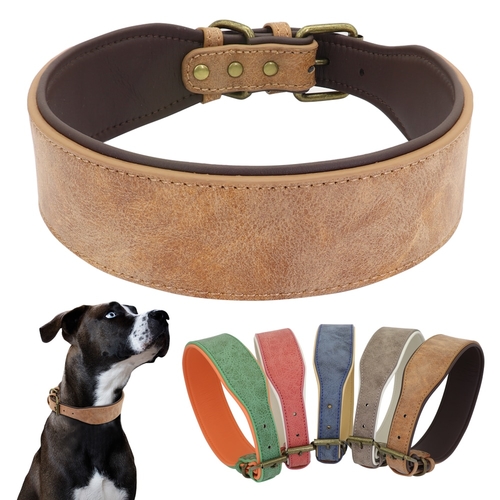 Wide Leather Dog Collar Large Soft Padded Pet Dog
