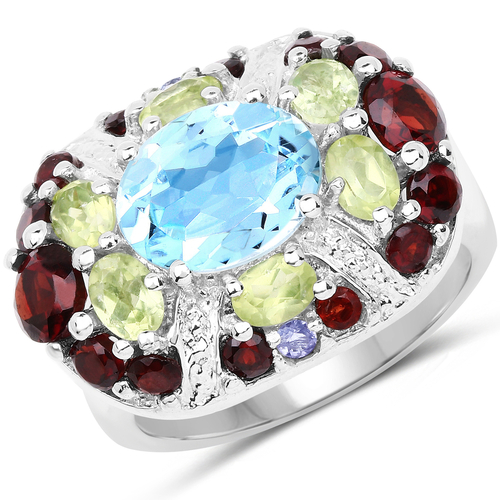 5.43 Carat Genuine Multi Stone .925 Sterling Silver Ring