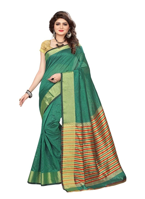 Generic Women's Cotton Silk Saree (Green, 5-6