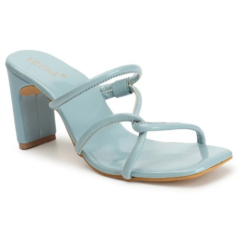 Open-Toe Chunky Heeled Slippers (Size-39) (Color-LIGHT BLUE)