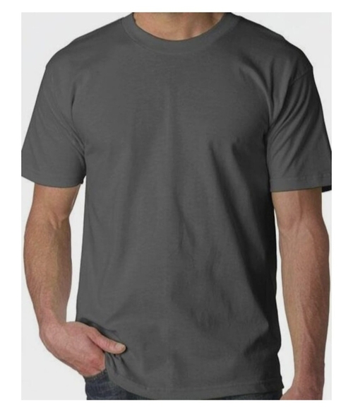 Solid Round Neck Cotton Blend Grey T-Shirt