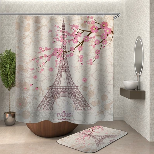 Eiffel Tower Paris Cherry Blossom Shower Curtain